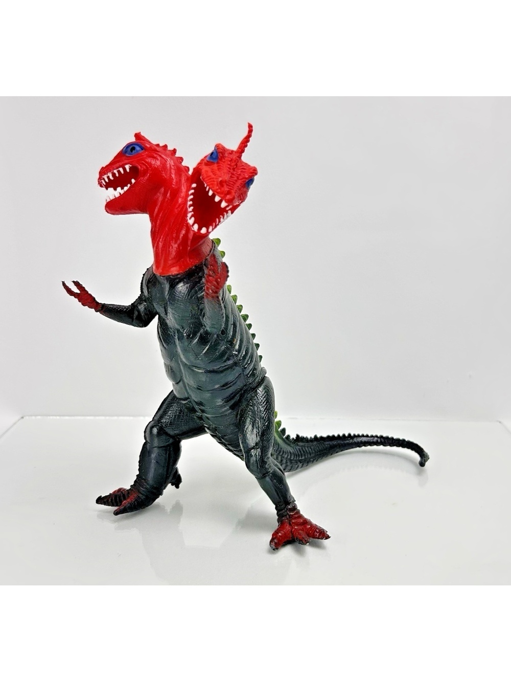 Vintage Two-Headed Dragon Rubber Figure 8" Red & Green Monster Toy